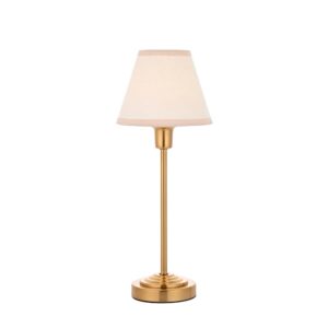 Elegantiška ir nesenstanti žalvarinė stalinė lempa su vintažinio balto gaubtu - Stillorgan Decor