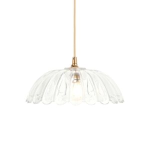 classic french style delicate scalloped glass pendant with brass and parchment cable - Stillorgan Decor