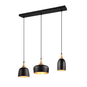 sophistiated 3 light shaped pendant light in matt black and brass - Stillorgan Decor