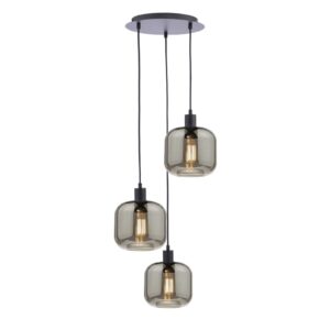 versatile 3 light cluster pendant matt black with smoked glass shades - Stillorgan Decor