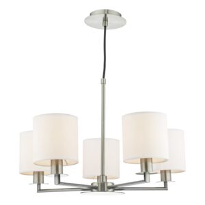 timeless classic 5 light armed pendant satin nickel with shade - Stillorgan Decor