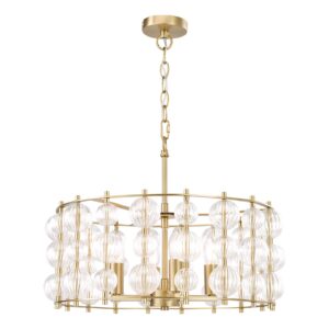 heritage 4 light pendant satin gold and ribbed glass - Stillorgan Decor