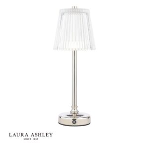 laura ashley callaghan rechargeable table lamp polished nickel and ribbed glass led - Stillorgan Decor