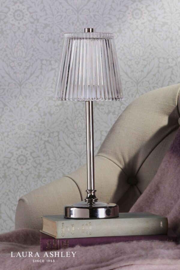 laura ashley callaghan rechargeable table lamp polished nickel and ribbed glass led - Stillorgan Decor