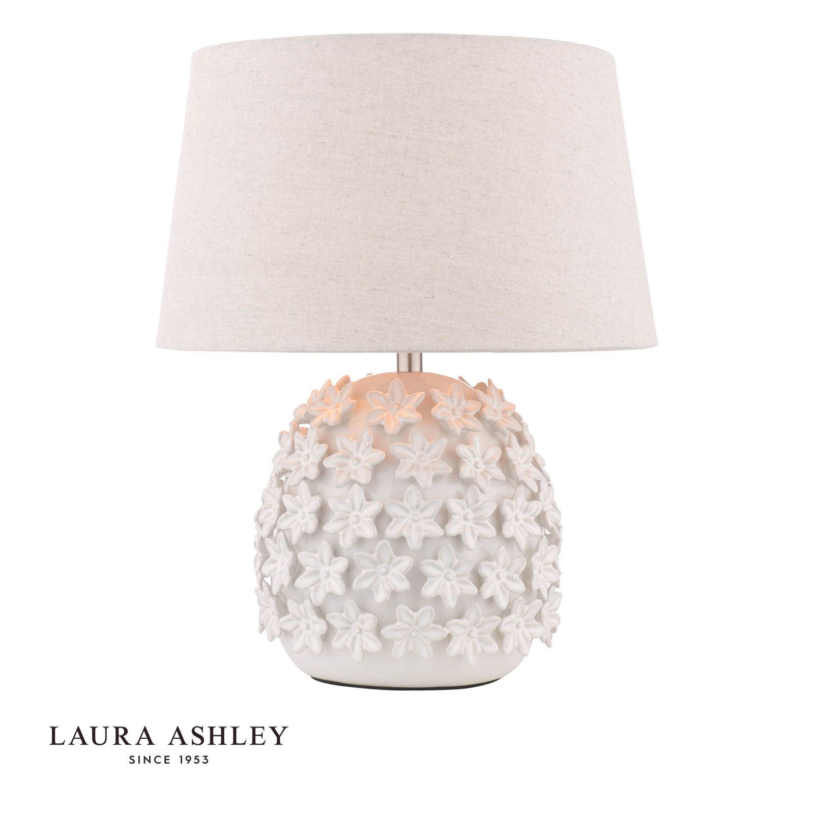 laura ashley „Ingham“ stalinė lempa, balta keramika ir šlifuoto sidabro spalvos, su 1 gaubtu laura ashley „Ingham“ stalinė lempa, baltos keramikos ir šlifuoto sidabro spalvos, su gaubtu - Stillorgan Decor