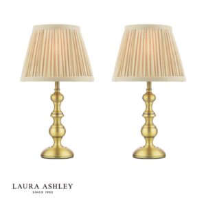 laura ashley Namizna svetilka Ezra, dvojni paket, mat starinska medenina s senčnikom - Stillorgan Decor