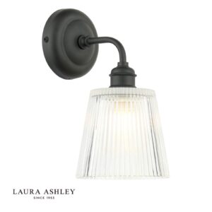 laura ashley callaghan outdoor wall light or bathroom wall light matt black and ribbed glass ip44 - Stillorgan Decor