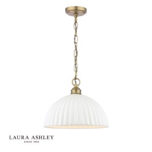laura ashley durford large pendant matt antique brass and white - Stillorgan Decor