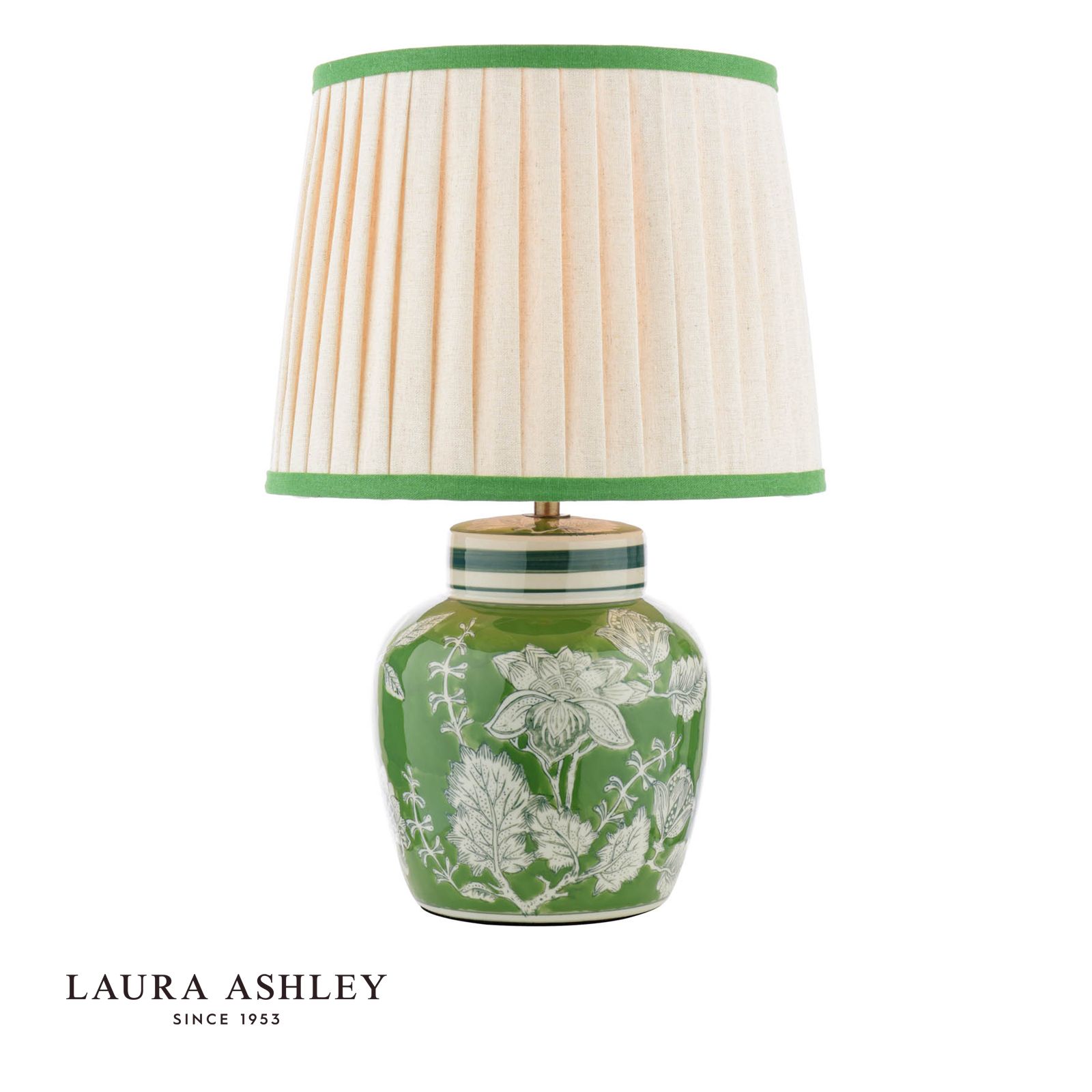 laura ashley Namizna svetilka Colwich iz zelene keramike in starinske medenine s senčnikom 1 laura ashley Namizna svetilka Colwich zelena, keramična in starinska medeninasta s senčnikom - Stillorgan Decor