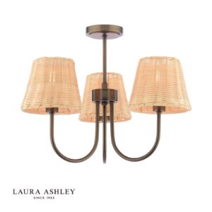laura ashley Hasfield halfverzonken plafondlamp met 3 lichtpunten, satijnbronskleurig, inclusief kap - Stillorgan Decor