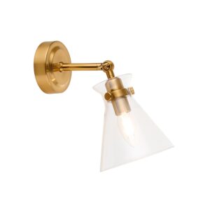 stijlvolle wandlamp van helder glas met een geborstelde, verouderde messing afwerking - Stillorgan Decor