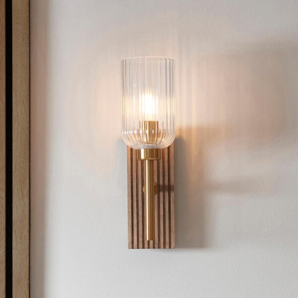 modern beechwood and clear glass shade wall light - Stillorgan Decor