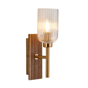 modern vägglampa i bokträ och klar glasskärm - Stillorgan Decor
