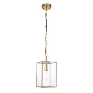 Zeitlose Pendelleuchte mit Glaspaneel in mittlerer Größe aus gebürstetem, gealtertem Messing - Stillorgan Decor