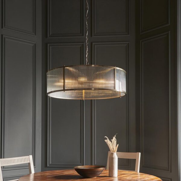 timeless classic 8 light ribbed pendant antique brass - Stillorgan Decor