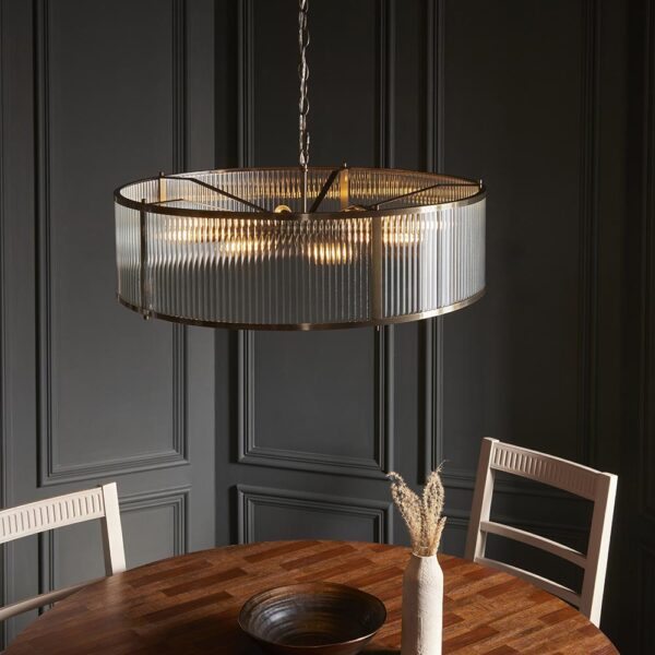 timeless classic 8 light ribbed pendant antique brass - Stillorgan Decor