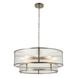 nesenstantis klasikinis dviejų pakopų briaunuotas 8 lempučių pakabinamas šviestuvas, sendinto žalvario spalvos - Stillorgan Decor