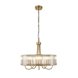 Impresionante lámpara colgante de techo de 5 brazos con rombo transparente. glass ilatón antiguo - Stillorgan Decor