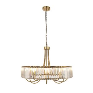 Impresionante lámpara colgante de techo de 8 brazos con rombo transparente. glass ilatón antiguo - Stillorgan Decor