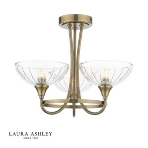laura ashley Wellham 3 gaismekļi, daļēji iegremdējami, antīka misiņa un rievota stikla - Stillorgan Decor