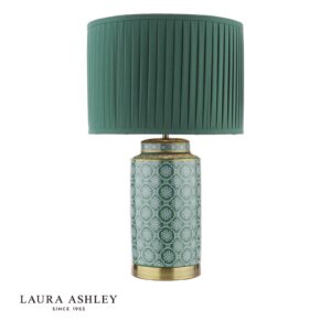 laura ashley Knipton galda lampa, zaļa keramika un antīks misiņš ar abažūru - Stillorgan Decor