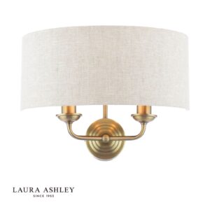 laura ashley Sorrento wandlamp in mat antiek messing met natuurlijke kap - Stillorgan Decor