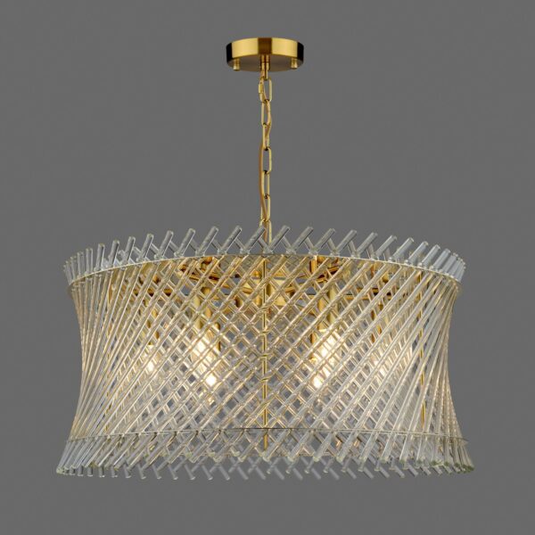 elegant woven glass 6 light ceiling pendant light natural brass and glass - Stillorgan Decor