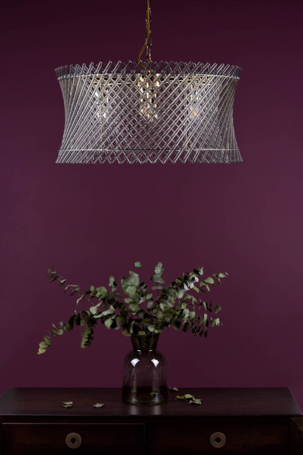 elegant woven glass 6 light ceiling pendant light natural brass and glass - Stillorgan Decor