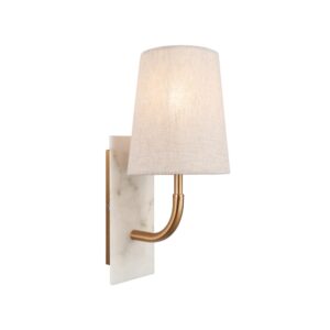 modern vägglampa med böjd arm och marmorliknande väggplatta och avsmalnande skärm - Stillorgan Decor