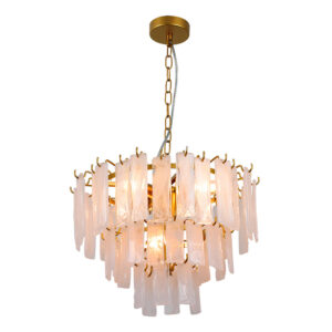 Suspension élégante en or à plusieurs niveaux avec panneaux de verre texturé - Stillorgan Decor