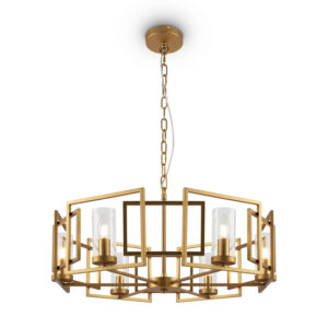 Lustre géométrique doré à 6 lumières avec abat-jour en verre transparent - Stillorgan Decor